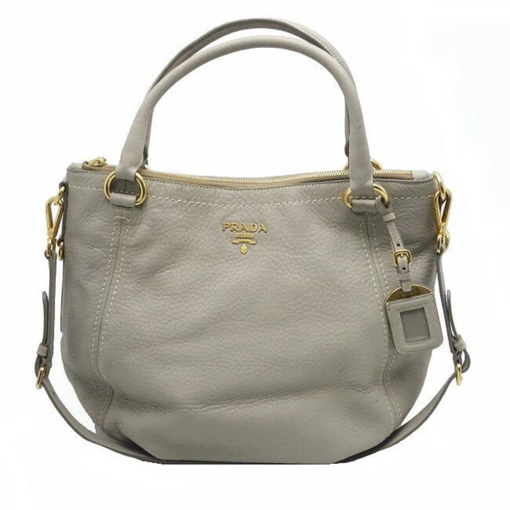 Prada Bag Leather Grayish Beige
